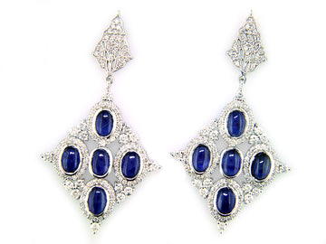 EFFY 14K WHITE GOLD DIAMOND,NATURAL SAPPHIRE EARRINGS