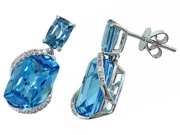 EFFY 14K WHITE GOLD DIAMOND,BLUE TOPAZ,LONDON BLUE EARRINGS