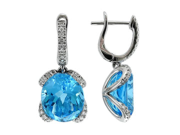 EFFY 14K WHITE GOLD DIAMOND,BLUE TOPAZ EARRINGS