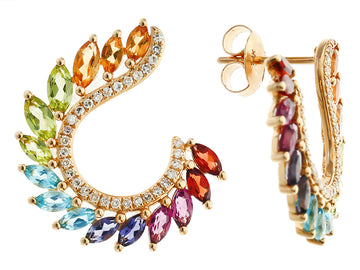 EFFY 14K YELLOW GOLD DIAMOND,IOLITE,BLUE TOPAZ,CITRINE,GARNET,RHODOLITE,PERIDOT EARRINGS