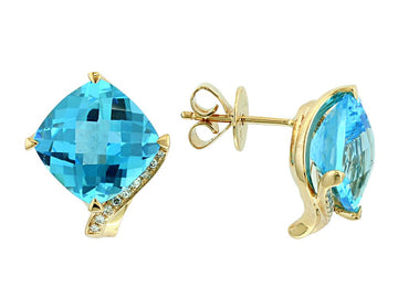 EFFY 14K YELLOW GOLD DIAMOND,BLUE TOPAZ EARRINGS