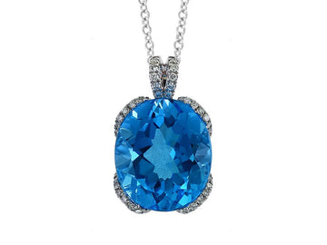 EFFY 14K WHITE GOLD DIAMOND,BLUE TOPAZ PENDANT