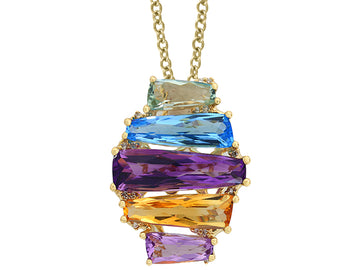 EFFY 14K YELLOW GOLD DIAMOND,AMETHYST,PINK AMETHYST,GREEN AMETHYST,BLUE TOPAZ,CITRINE PENDANT