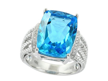 EFFY 925 STERLING SILVER DIAMOND and BLUE TOPAZ RING