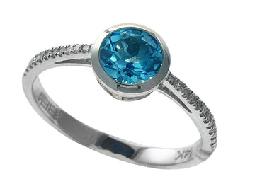 EFFY 14K WHITE GOLD DIAMOND,BLUE TOPAZ RING