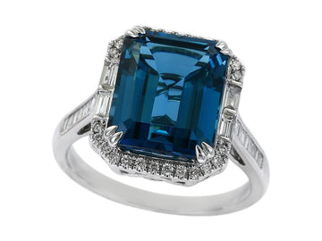 EFFY 14K WHITE GOLD DIAMOND,LONDON BLUE TOPAZ RING