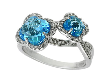 EFFY 14K WHITE GOLD DIAMOND,BLUE TOPAZ RING