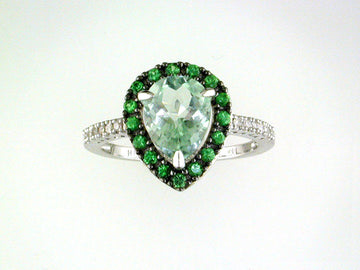 EFFY 14K WHITE GOLD DIAMOND,TSAVORITE RING