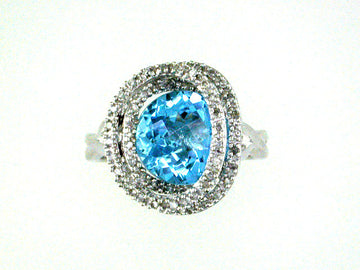 EFFY 14K WHITE GOLD DIAMOND,BLUE TOPAZ RING