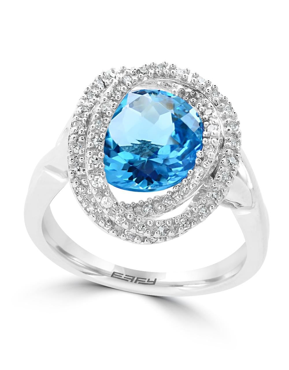 EFFY 14K WHITE GOLD DIAMOND,BLUE TOPAZ RING