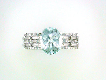 EFFY 14K WHITE GOLD DIAMOND,AQUAMARINE RING