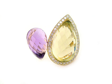 EFFY 14K YELLOW GOLD DIAMOND, AMETHYST AND LEMON QUARTZ RING