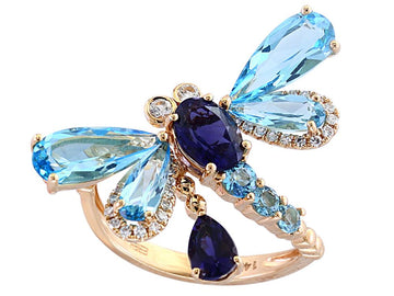 EFFY 14K YELLOW GOLD DIAMOND,IOLITE,BLUE TOPAZ,WHITE SAPPHIRE RING