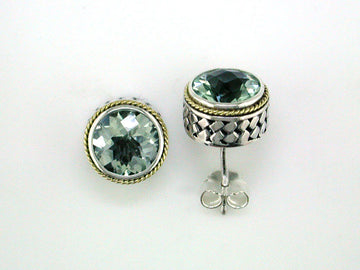 EFFY 925 18K YELLOW GOLD/SILVER GREEN AMETHYST EARRINGS