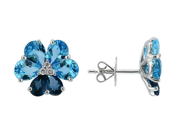 EFFY 14K WHITE GOLD DIAMOND,BLUE TOPAZ,LONDON BLUE TOPAZ EARRINGS