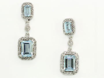 EFFY 14K WHITE GOLD DIAMOND,AQUAMARINE EARRINGS