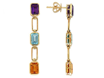 EFFY 14K YELLOW GOLD AMETHYST,BLUE TOPAZ,CITRINE EARRINGS