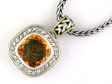 EFFY 925 18K YELLOW GOLD/SILVER DIAMOND and CITRINE NECKLACE