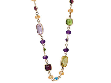 EFFY 14K YELLOW GOLD AMETHYST,PINK AMETHYST,GREEN AMETHYST,BLUE TOPAZ,CITRINE,LEMON QUARTZ,RHODOLITE,PERIDOT NECKLACE