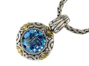 EFFY 925 18K YELLOW GOLD/SILVER BLUE TOPAZ PENDANT