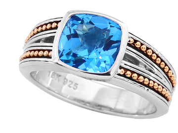 EFFY 925 EFFY 925 STERLING SILVER/18K YELLOW GOLD BLUE TOPAZ RING