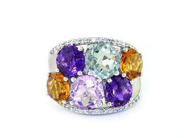 EFFY 14K WHITE GOLD DIAMOND,AMETHYST,CITRINE RING