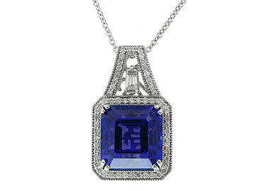 EFFY 18K WHITE GOLD DIAMOND,TANZANITE PENDANT