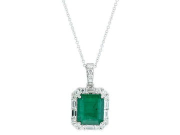 EFFY 18K WHITE GOLD NATURAL EMERALD PENDANT