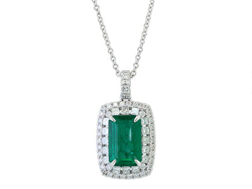 EFFY 18K WHITE GOLD NATURAL EMERALD PENDANT