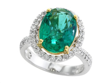 EFFY 18K TWO TONE GOLD DIAMOND AND EMERALD RING