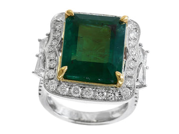 EFFY 18K WHITE and YELLOW GOLD DIAMOND,NATURAL EMERALD RING