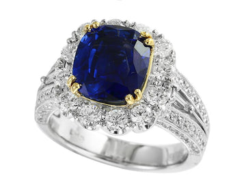 EFFY 18K TWO TONE GOLD DIAMOND AND SAPPHIRE RING