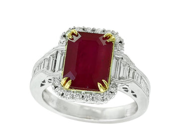 EFFY 18K WHITE and YELLOW GOLD DIAMOND,NATURAL RUBY RING