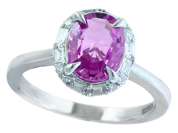 EFFY 18K WHITE GOLD DIAMOND,PINK SAPPHIRE RING