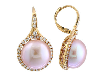 EFFY 14K YELLOW GOLD ,DIA/PEARL EARRINGS