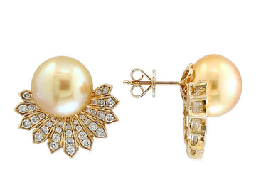 EFFY 14K YELLOW GOLD ,DIA./S.S. PEARL EARRINGS