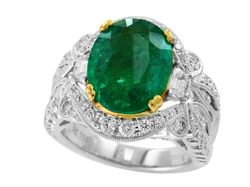 EFFY 18K TWO TONE DIAMOND AND EMERALD RING