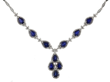 EFFY 14K WHITE GOLD DIAMOND,NATURAL SAPPHIRE NECKLACE