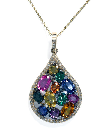 Effy 14K Yellow Gold Diamond,Natural Ceylon Sapphire,Green Sapphire,Orange Sapphire,Pink Sapphire,Purple Sapphire,Tsavorite,Yellow Sapphire Pendant