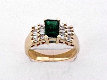 EFFY 14K YELLOW GOLD DIAMOND,NATURAL EMERALD RING