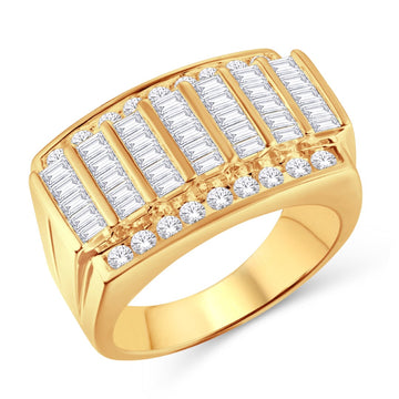 10KT All Yellow Gold 1.90 Carat Multi Row Baguette and Round diamond Mens Ring-0325898-ALY