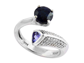 EFFY 14K WHITE GOLD DIAMOND,NATURAL SAPPHIRE,TANZANITE RING