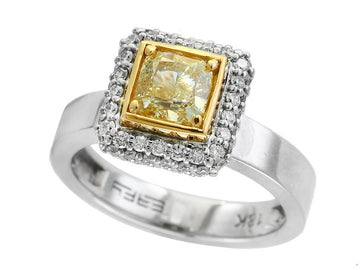 EFFY 18K WHITE and YELLOW GOLD DIAMOND,NATURAL YELLOW DIAMOND, RING