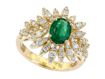 EFFY 14K YELLOW GOLD DIAMOND,NATURAL EMERALD RING