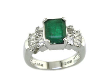 EFFY 14K WHITE GOLD DIAMOND,NATURAL EMERALD RING