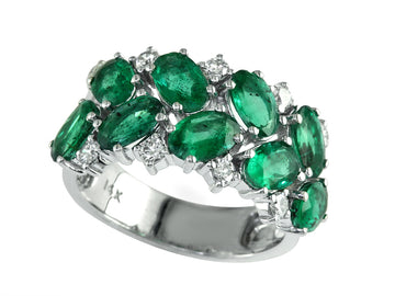 EFFY 14K WHITE GOLD DIAMOND,NATURAL EMERALD RING