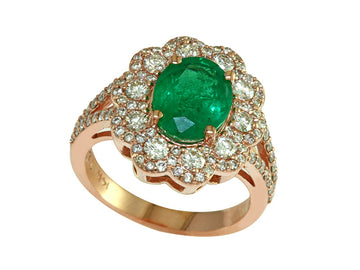 EFFY 14K YELLOW GOLD DIAMOND,NATURAL EMERALD RING