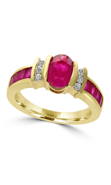 Effy 14K Yellow Gold Diamond,Natural Ruby Ring