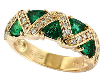 EFFY 14K YELLOW GOLD DIAMOND,NATURAL EMERALD RING