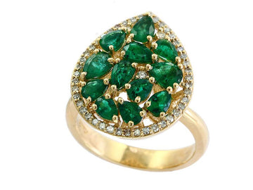 EFFY 14K YELLOW GOLD DIAMOND,NATURAL EMERALD RING